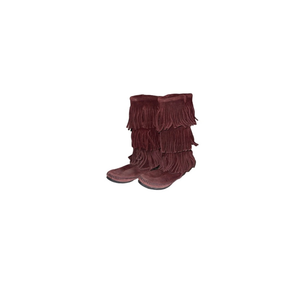 Minnetonka Burgundy Suede Fringe Moccasin Booties - Women’s Size 6